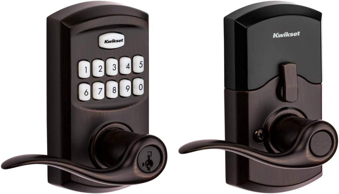 99170-002 Smartcode 917 Keypad Keyless Entry Traditional Residential Electronic Lever Deadbolt Alternative with Tustin Door Handle and Smartkey Security, Venetian Bronze